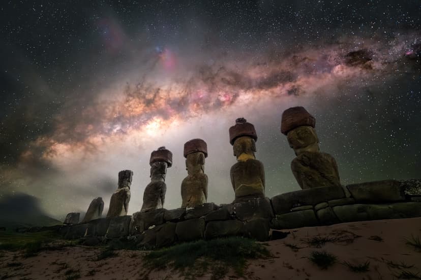 The Guardians of Rapa Nui beneath the Milky Way image